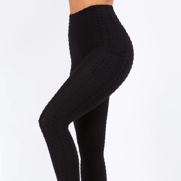 BLK Solid color Honeycomb Active Tech Pockets Leggings- NEW - Picture 4 of 6